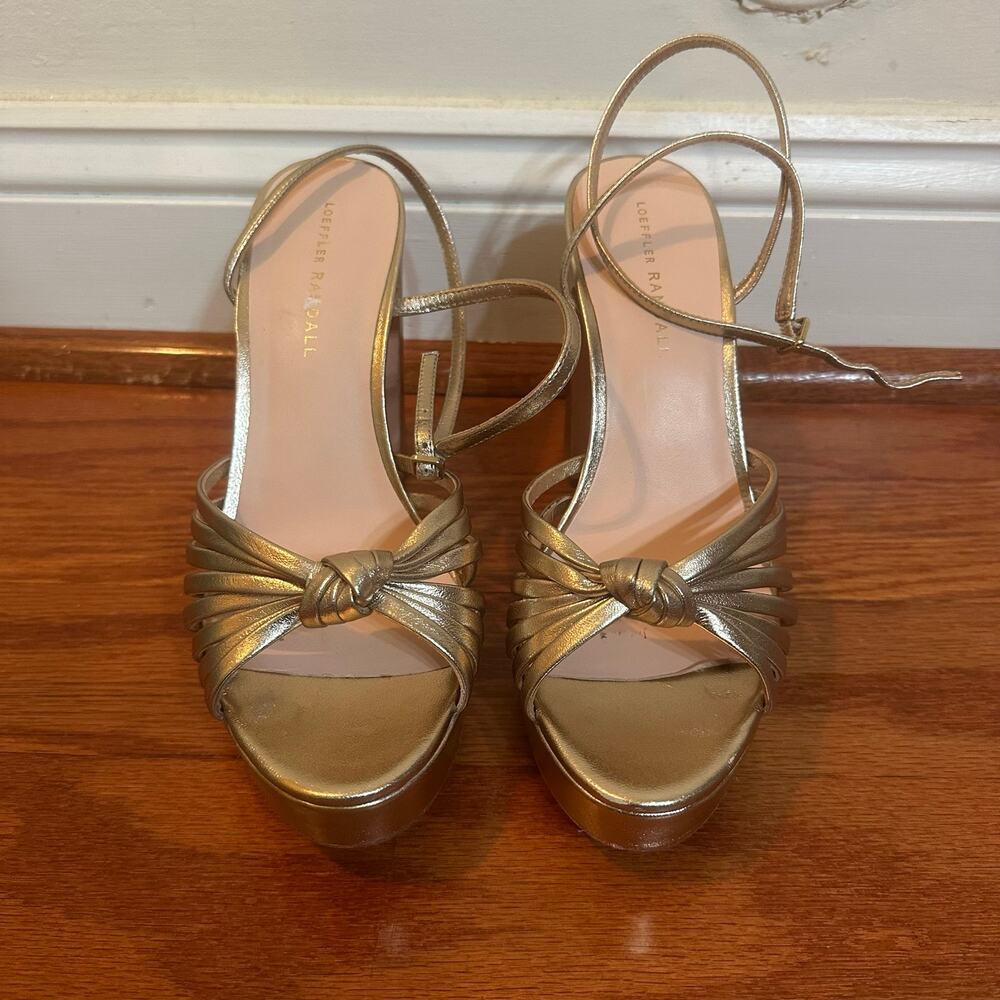 Loeffler Randall Gold Knotted Platform Sandals with Ankle Strap